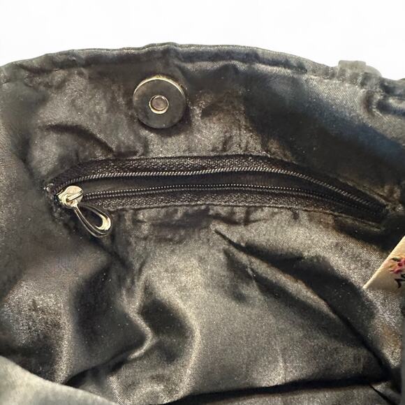 Vintage Mad by Design Black Silk Rose Handbag Glam Evening Purse Horn Handles - Picture 10 of 13